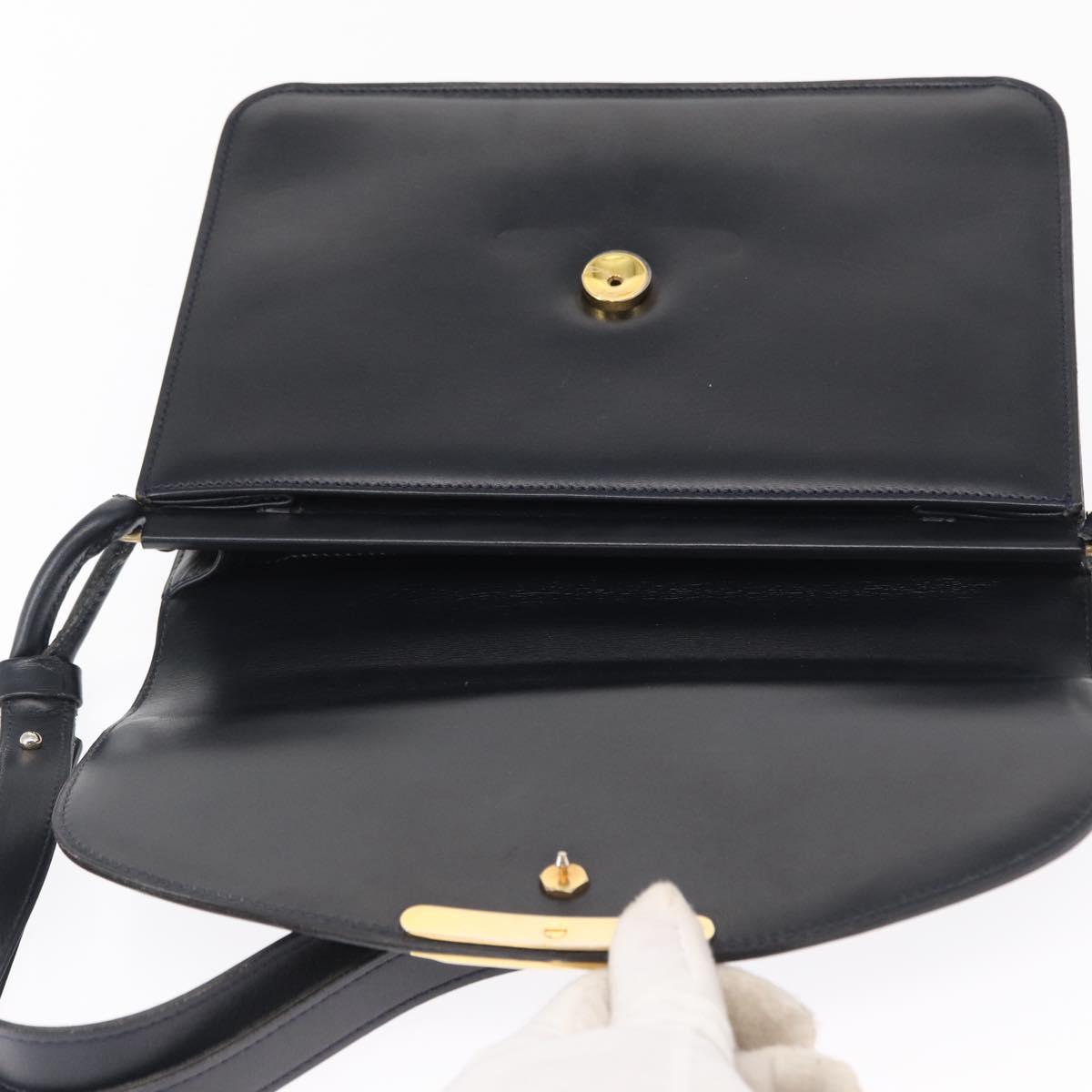 Christian Dior Shoulder Bag Leather 2way Navy Gold Auth SW1926