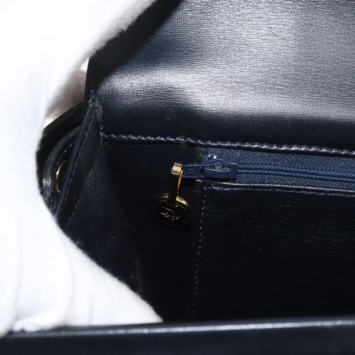 Christian Dior Shoulder Bag Leather 2way Navy Gold Auth SW1926