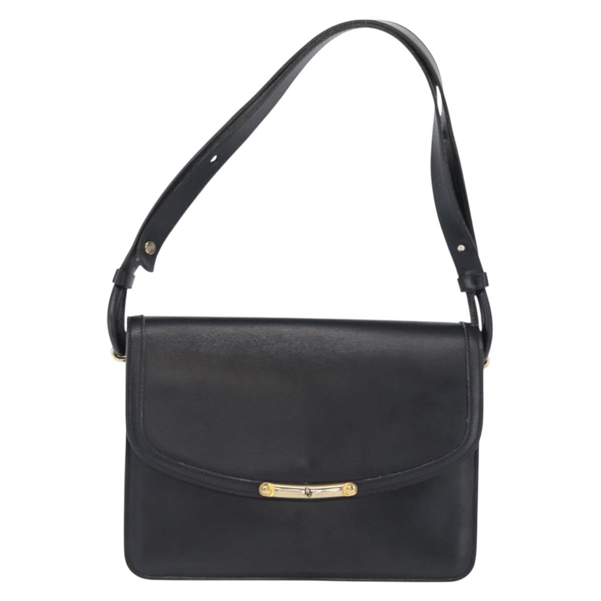 Christian Dior Shoulder Bag Leather 2way Navy Gold Auth SW1926