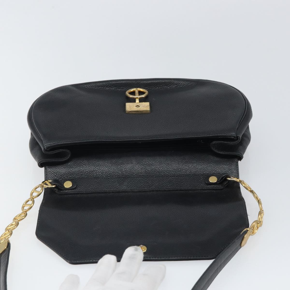 Christian Dior Shoulder Bag Leather Black Gold Auth SW1929