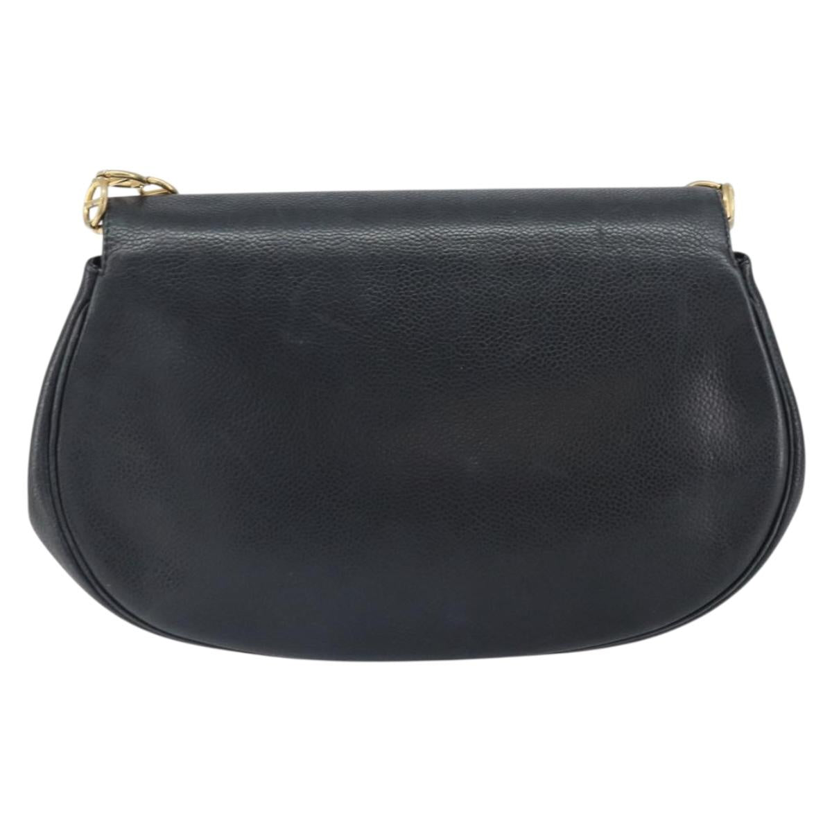 Christian Dior Shoulder Bag Leather Black Gold Auth SW1929