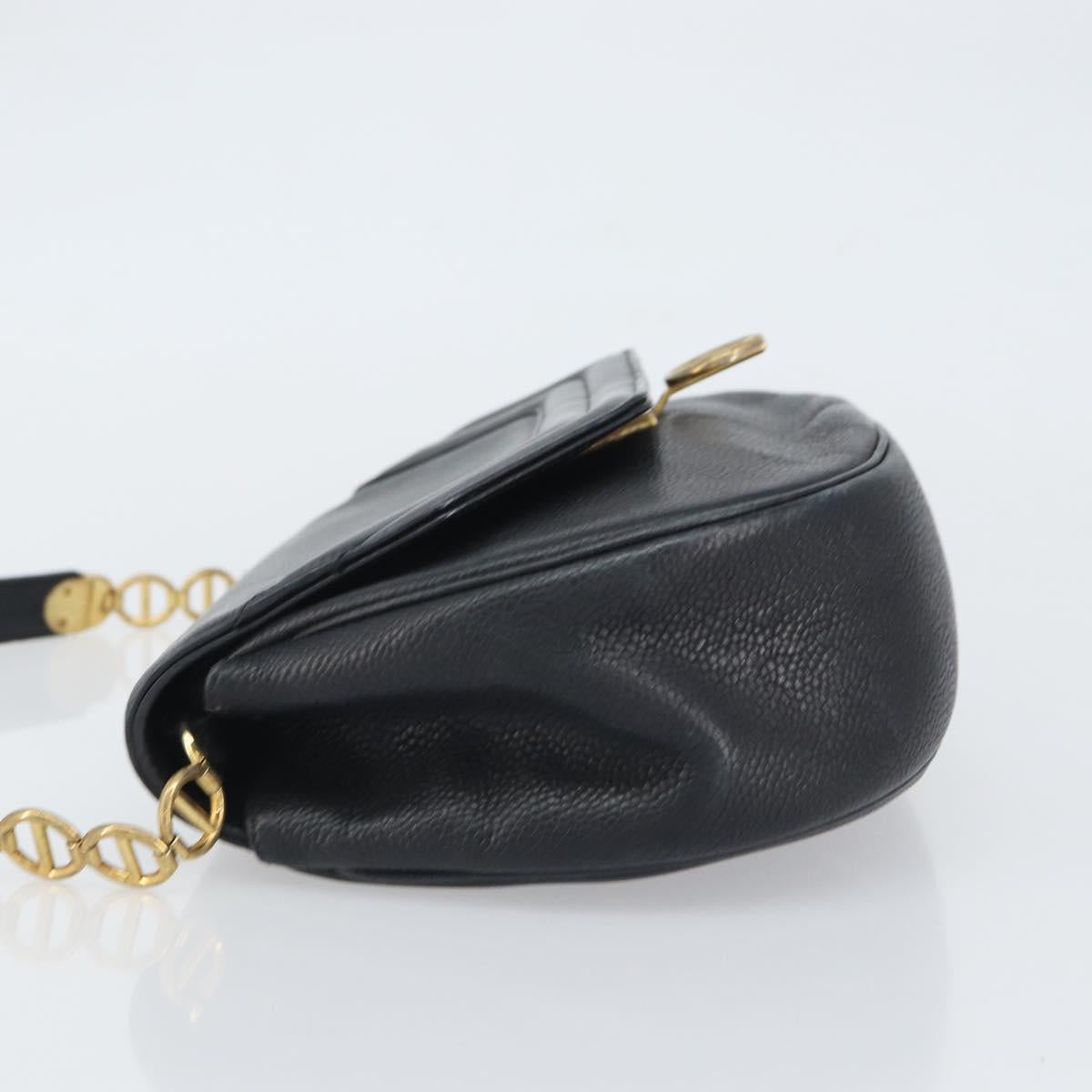 Christian Dior Shoulder Bag Leather Black Gold Auth SW1929