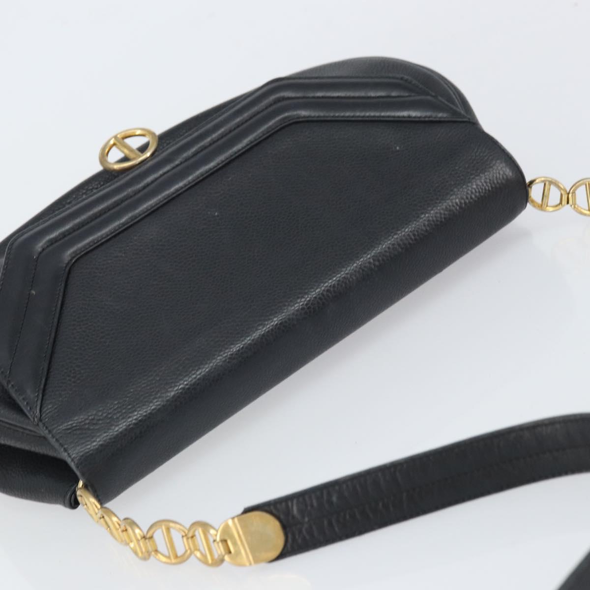 Christian Dior Shoulder Bag Leather Black Gold Auth SW1929
