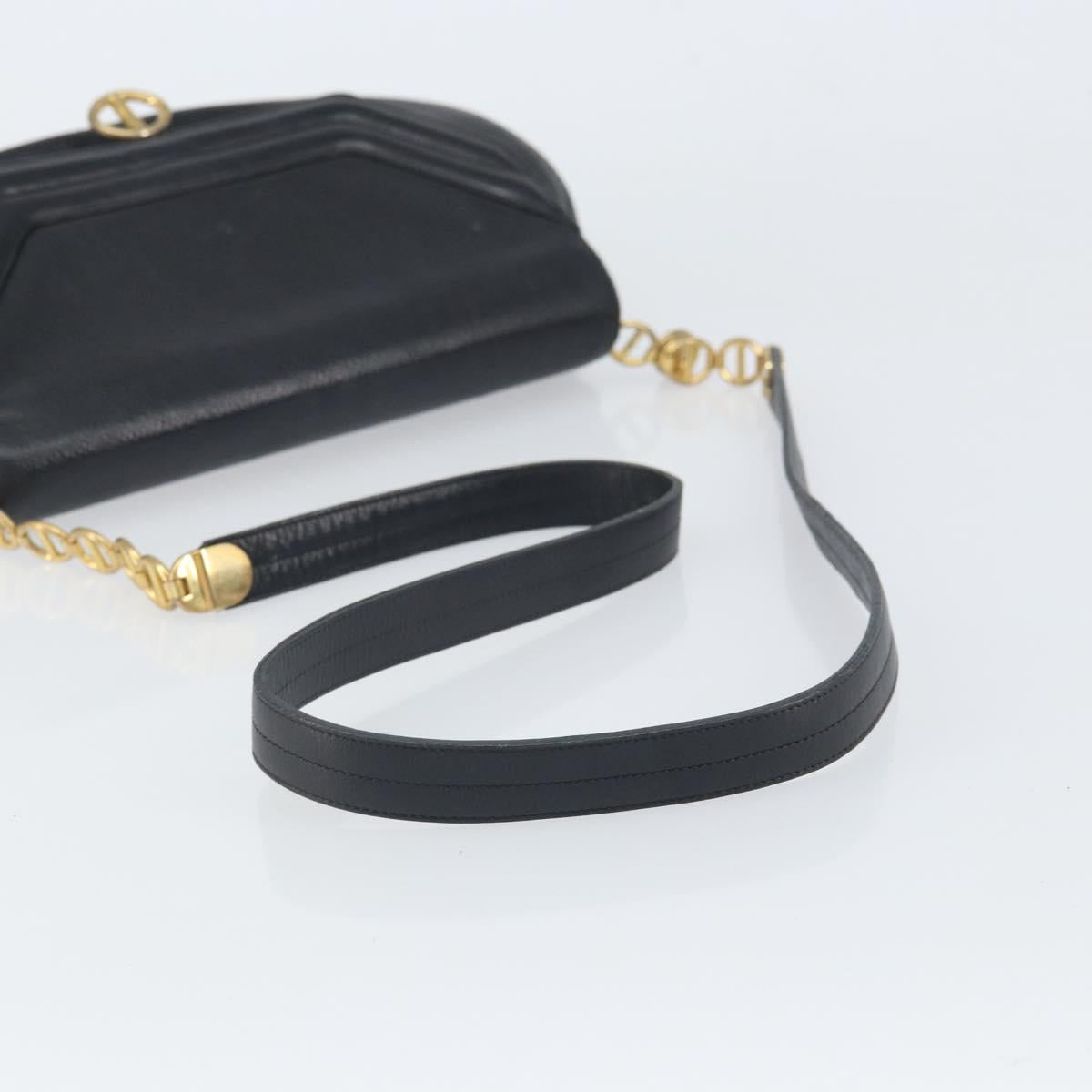 Christian Dior Shoulder Bag Leather Black Gold Auth SW1929