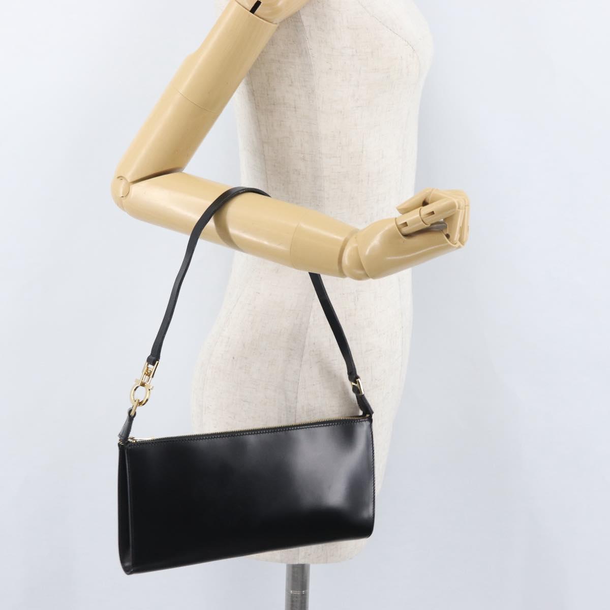 Salvatore Ferragamo Shoulder Bag Leather Black Gold Auth SW1930