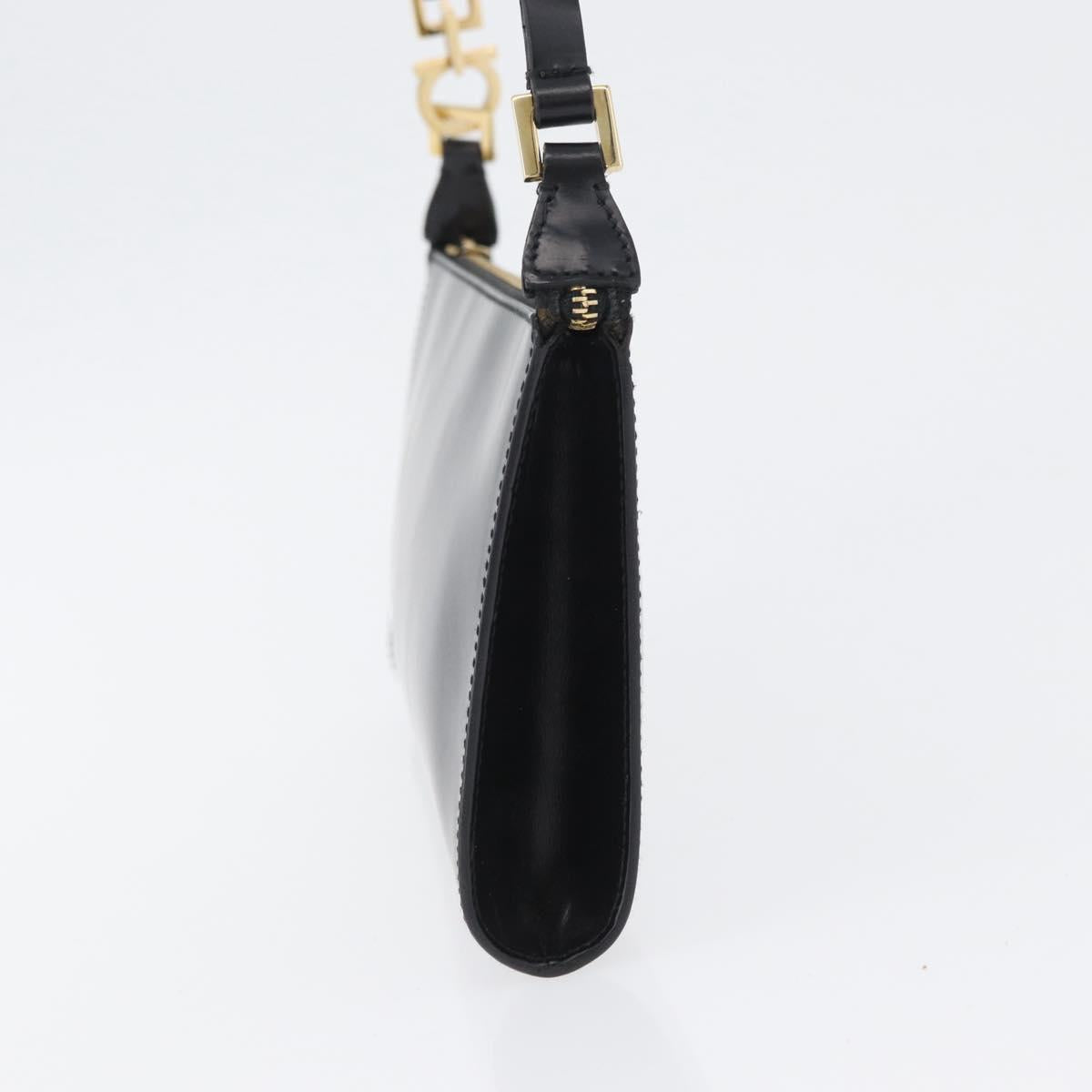 Salvatore Ferragamo Shoulder Bag Leather Black Gold Auth SW1930