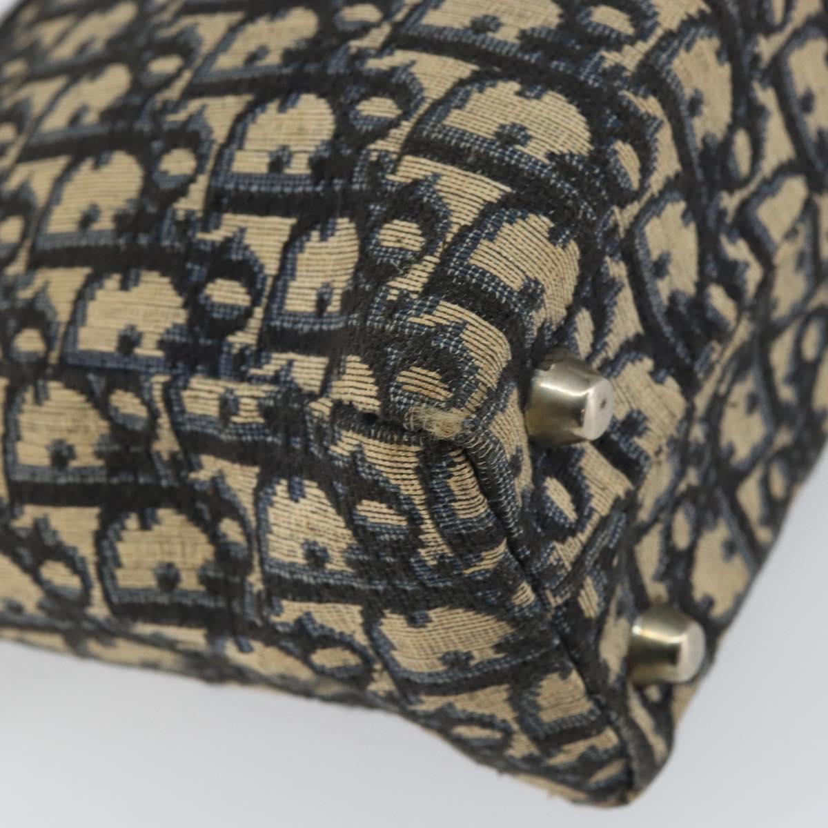 Christian Dior Trotter Canvas Clutch Bag Navy Silver Auth SW1934