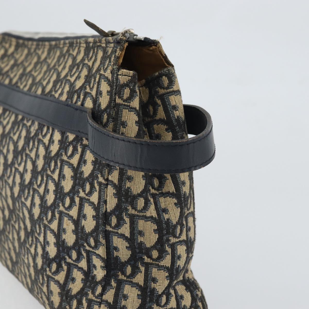 Christian Dior Trotter Canvas Clutch Bag Navy Silver Auth SW1934