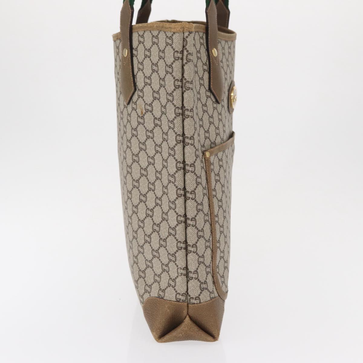 GUCCI GG Plus Supreme Web Sherry Line Tote Bag PVC Beige Gold Auth SW1936