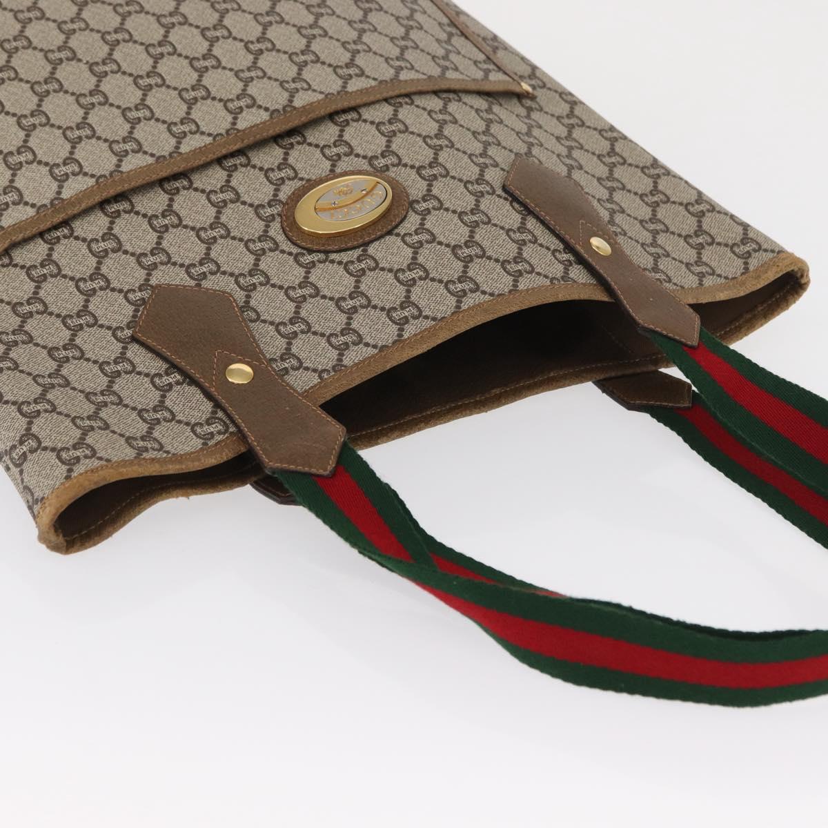 GUCCI GG Plus Supreme Web Sherry Line Tote Bag PVC Beige Gold Auth SW1936