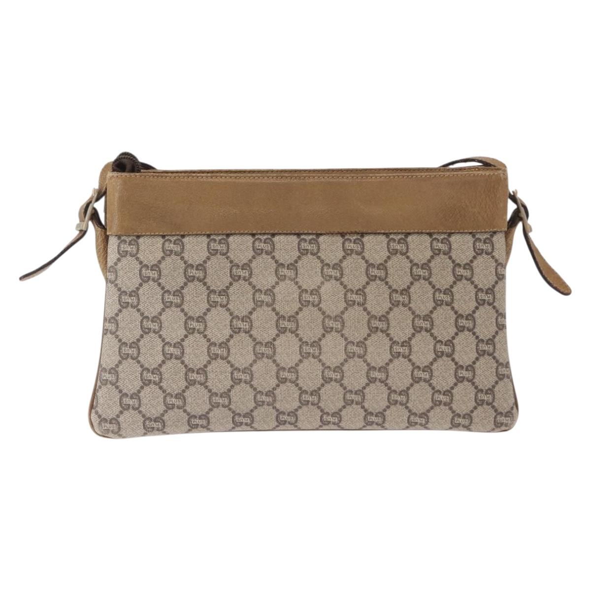GUCCI GG Plus Supreme Shoulder Bag PVC Beige Gold Auth SW1938