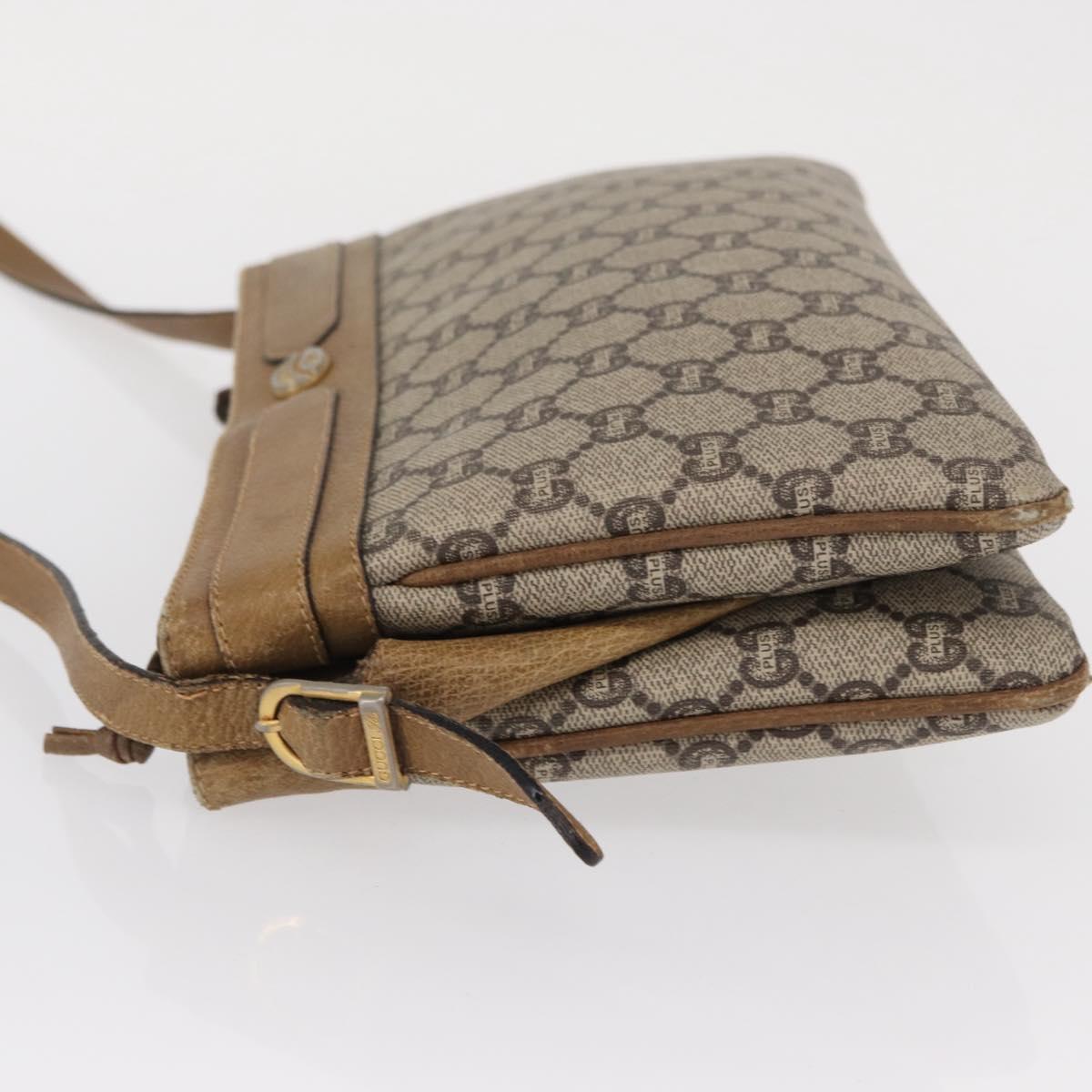 GUCCI GG Plus Supreme Shoulder Bag PVC Beige Gold Auth SW1938