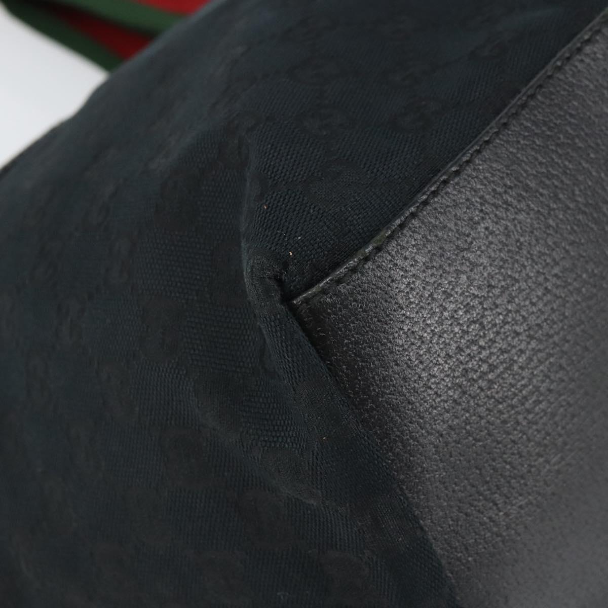 GUCCI GG Canvas Web Sherry Line Tote Bag Black Red 131230 Auth SW1940