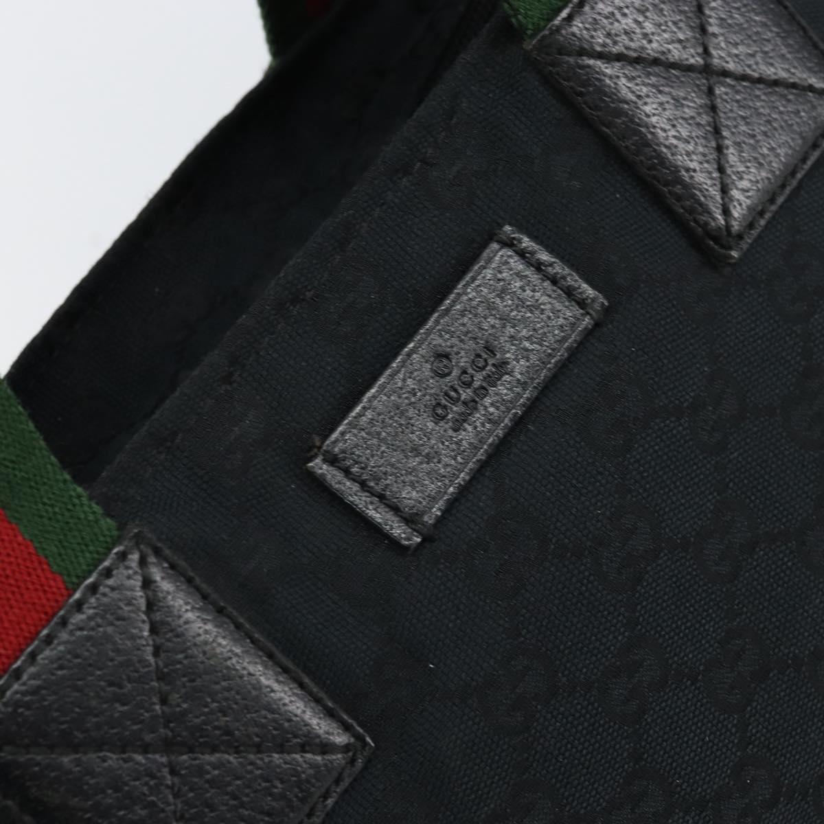 GUCCI GG Canvas Web Sherry Line Tote Bag Black Red 131230 Auth SW1940