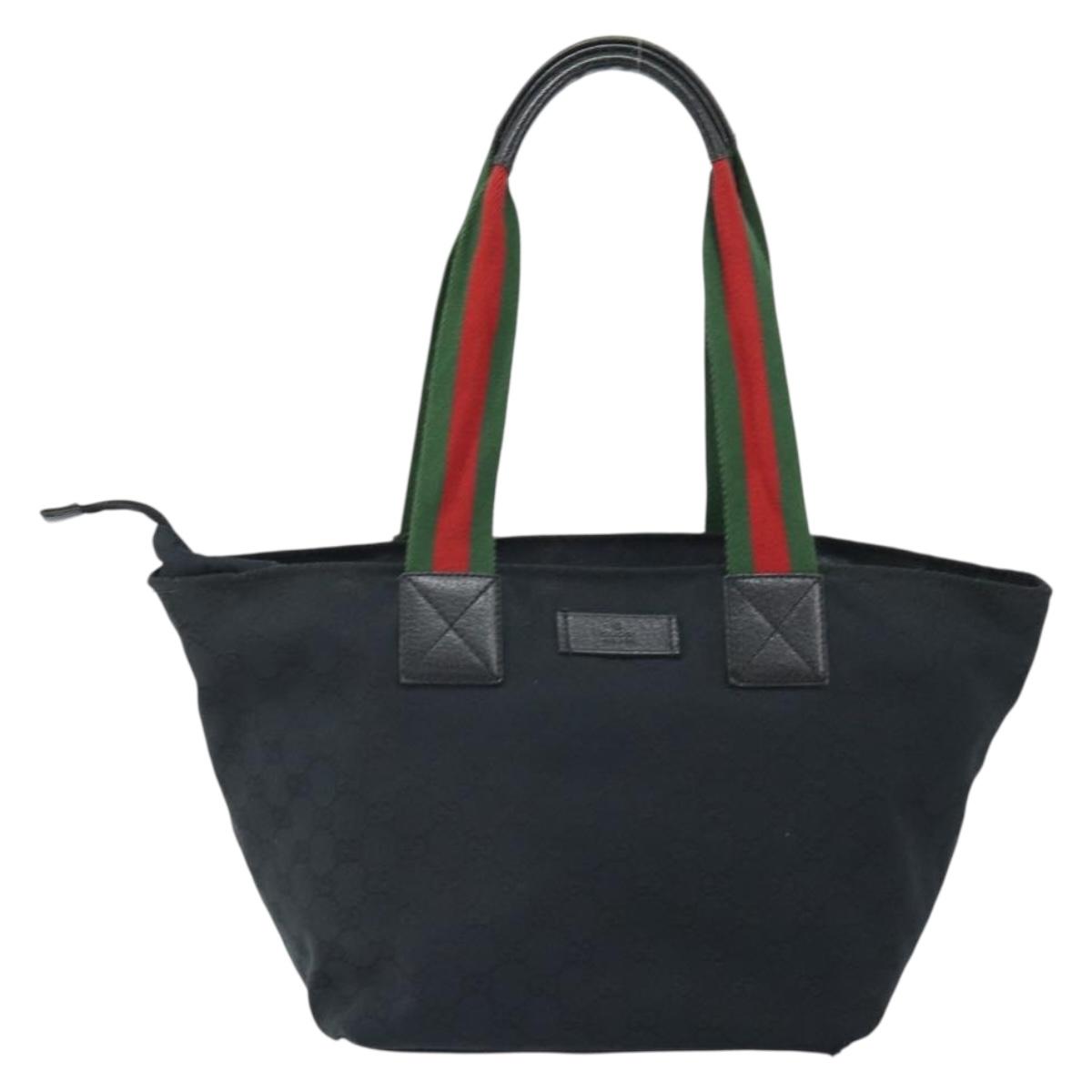 GUCCI GG Canvas Web Sherry Line Tote Bag Black Red 131230 Auth SW1940