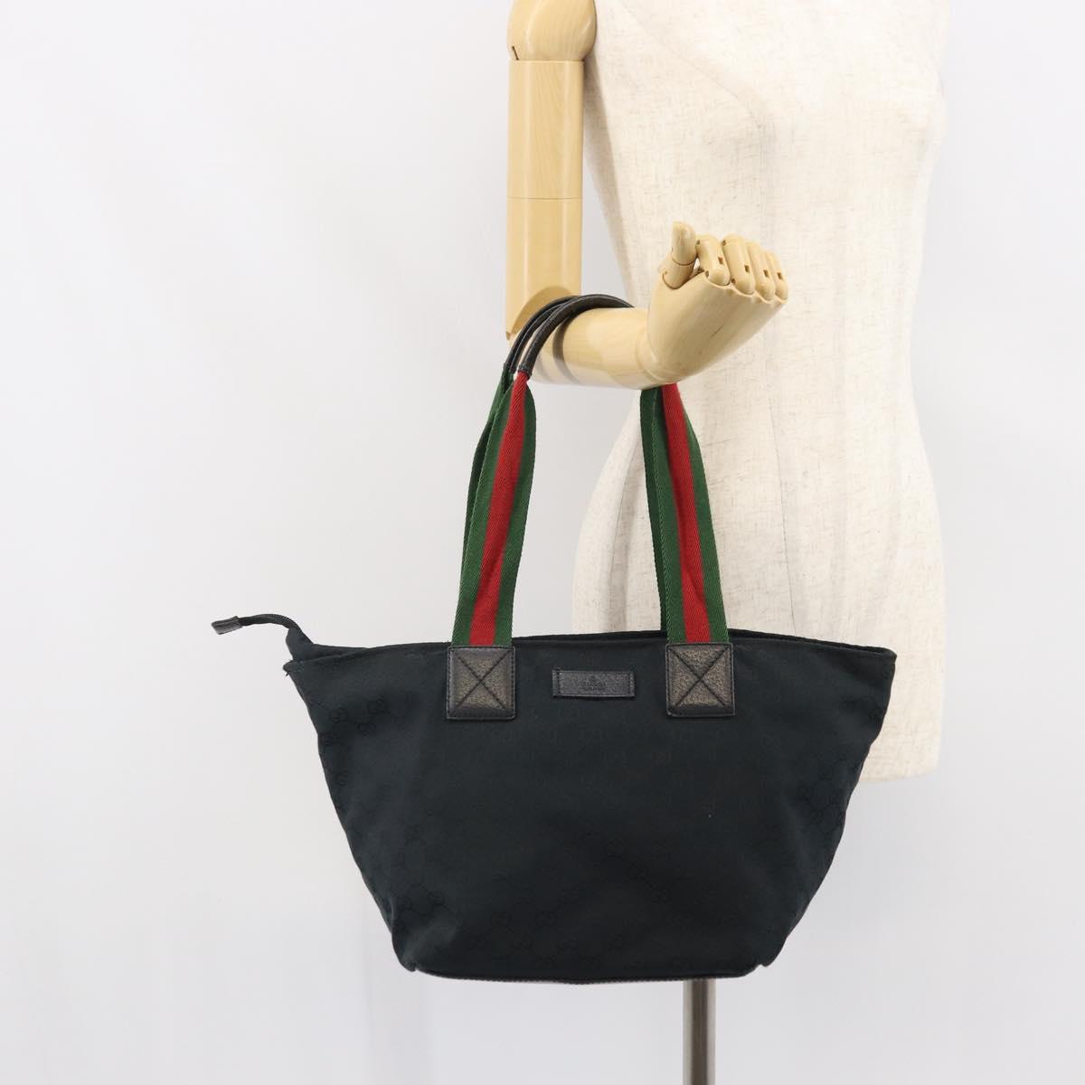 GUCCI GG Canvas Web Sherry Line Tote Bag Black Red 131230 Auth SW1940