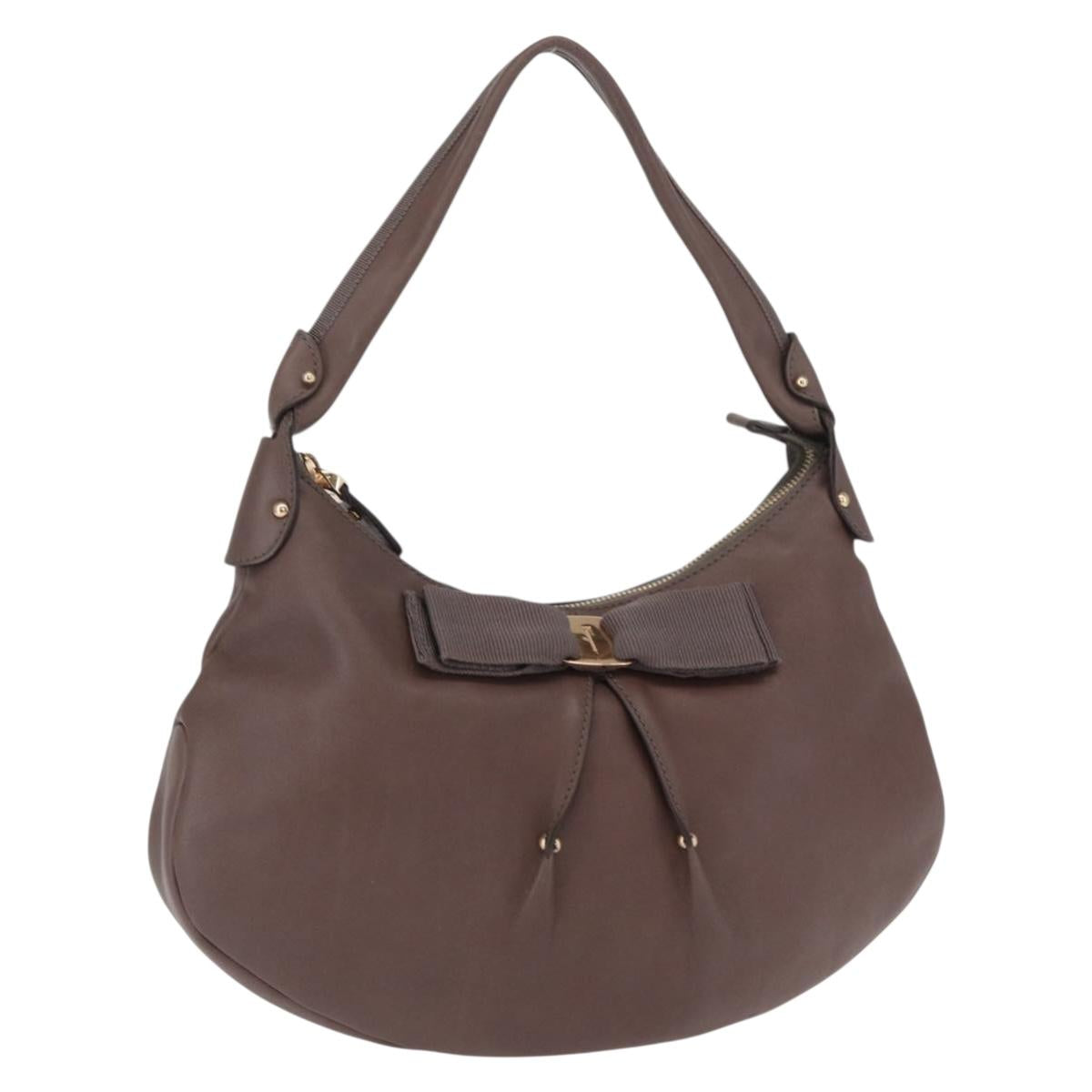 Salvatore Ferragamo Shoulder Bag Leather Brown Gold Auth SW1941