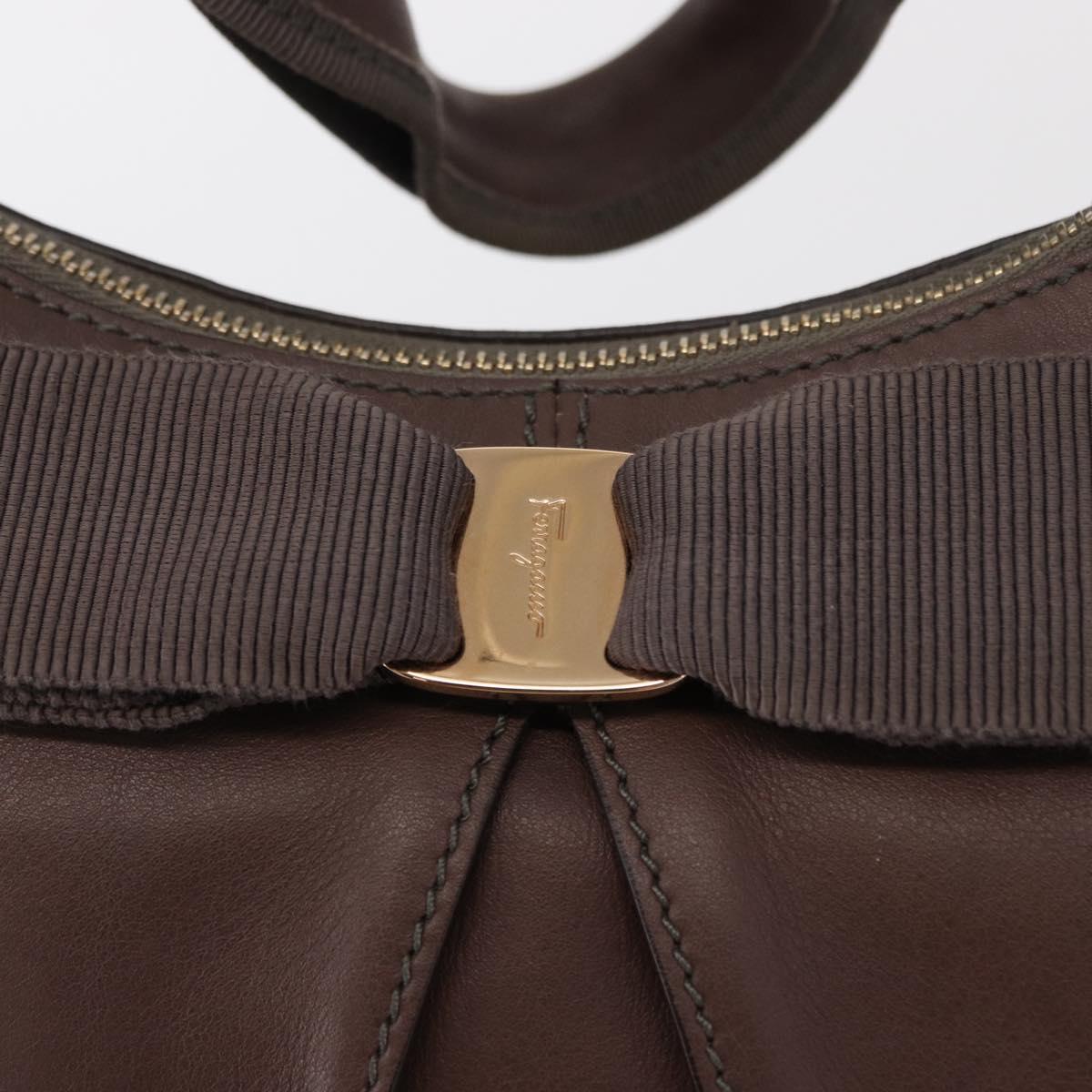 Salvatore Ferragamo Shoulder Bag Leather Brown Gold Auth SW1941