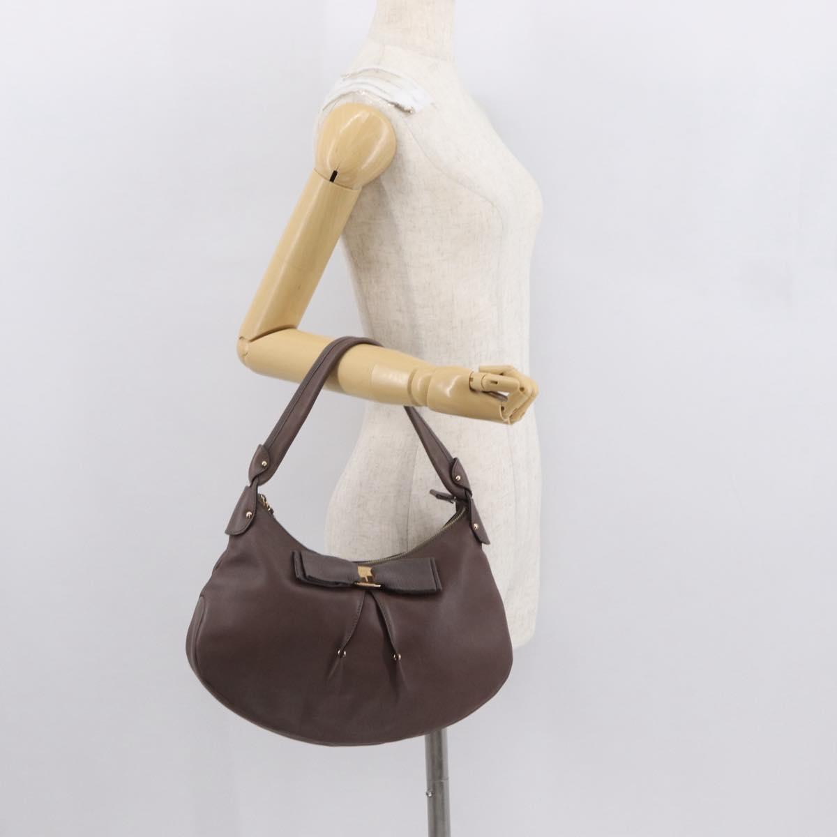 Salvatore Ferragamo Shoulder Bag Leather Brown Gold Auth SW1941