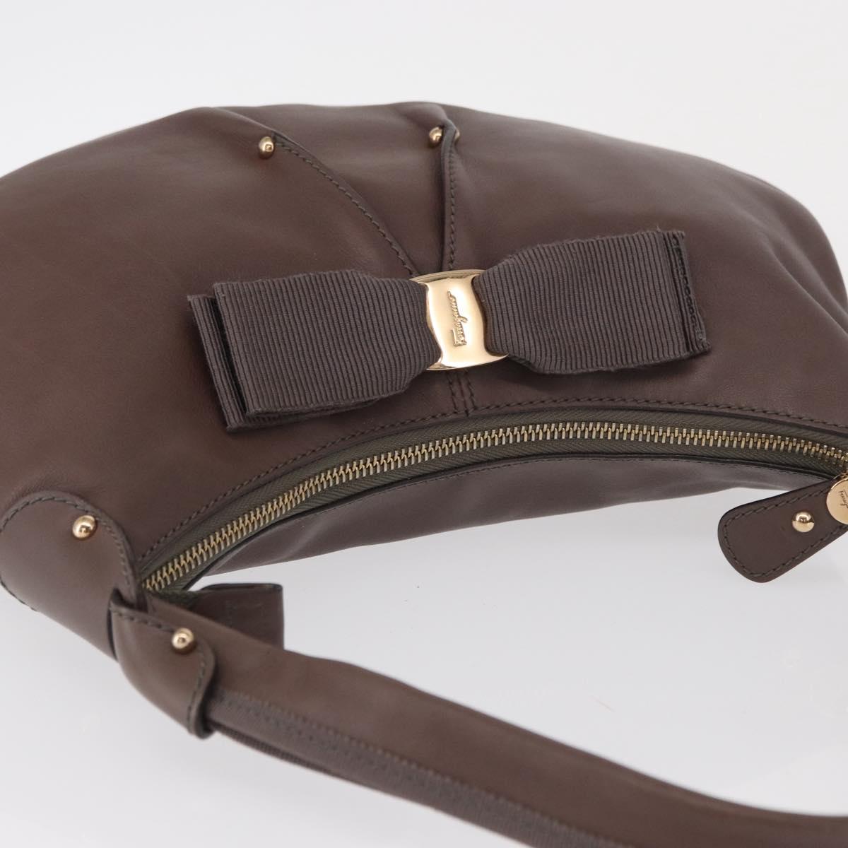 Salvatore Ferragamo Shoulder Bag Leather Brown Gold Auth SW1941