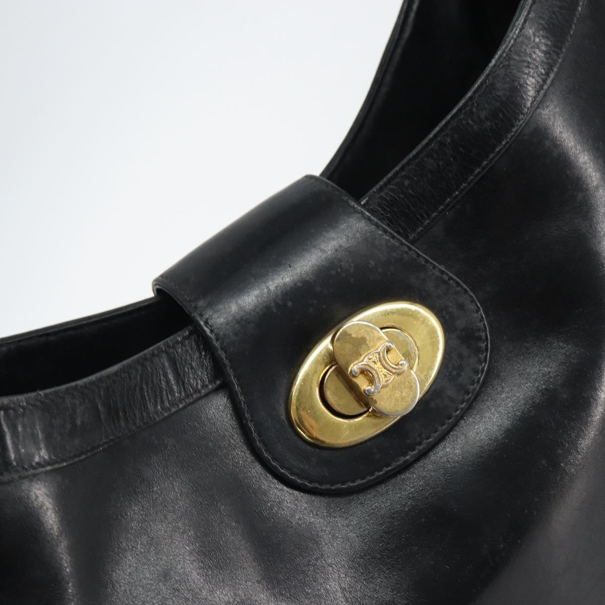 CELINE Shoulder Bag Leather Black Gold Auth SW1942