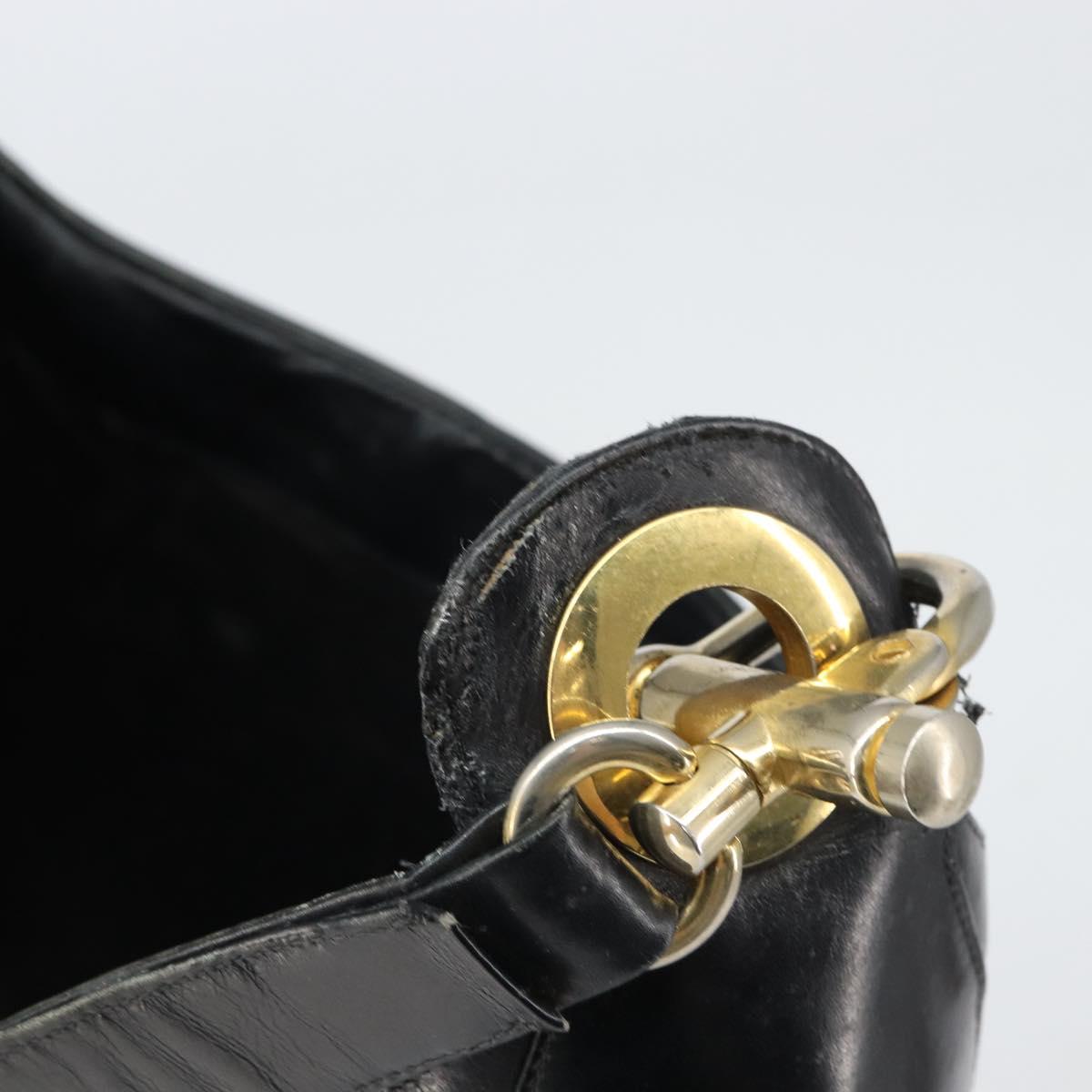 CELINE Shoulder Bag Leather Black Gold Auth SW1942