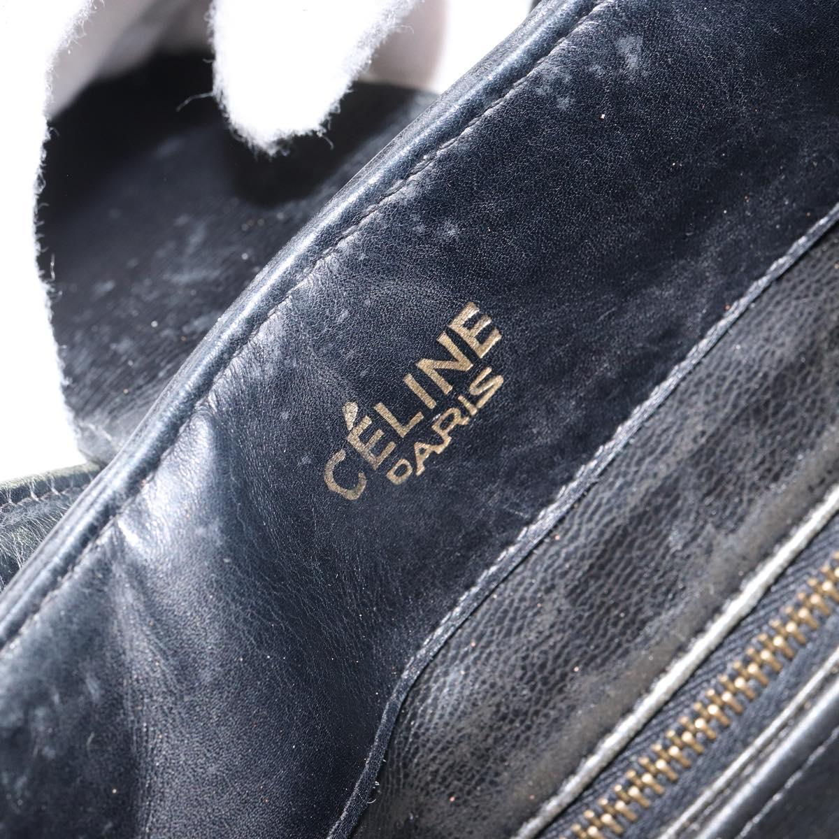 CELINE Shoulder Bag Leather Black Gold Auth SW1942