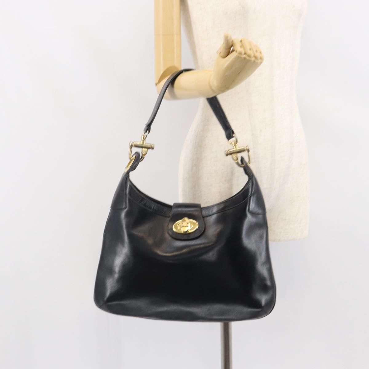 CELINE Shoulder Bag Leather Black Gold Auth SW1942