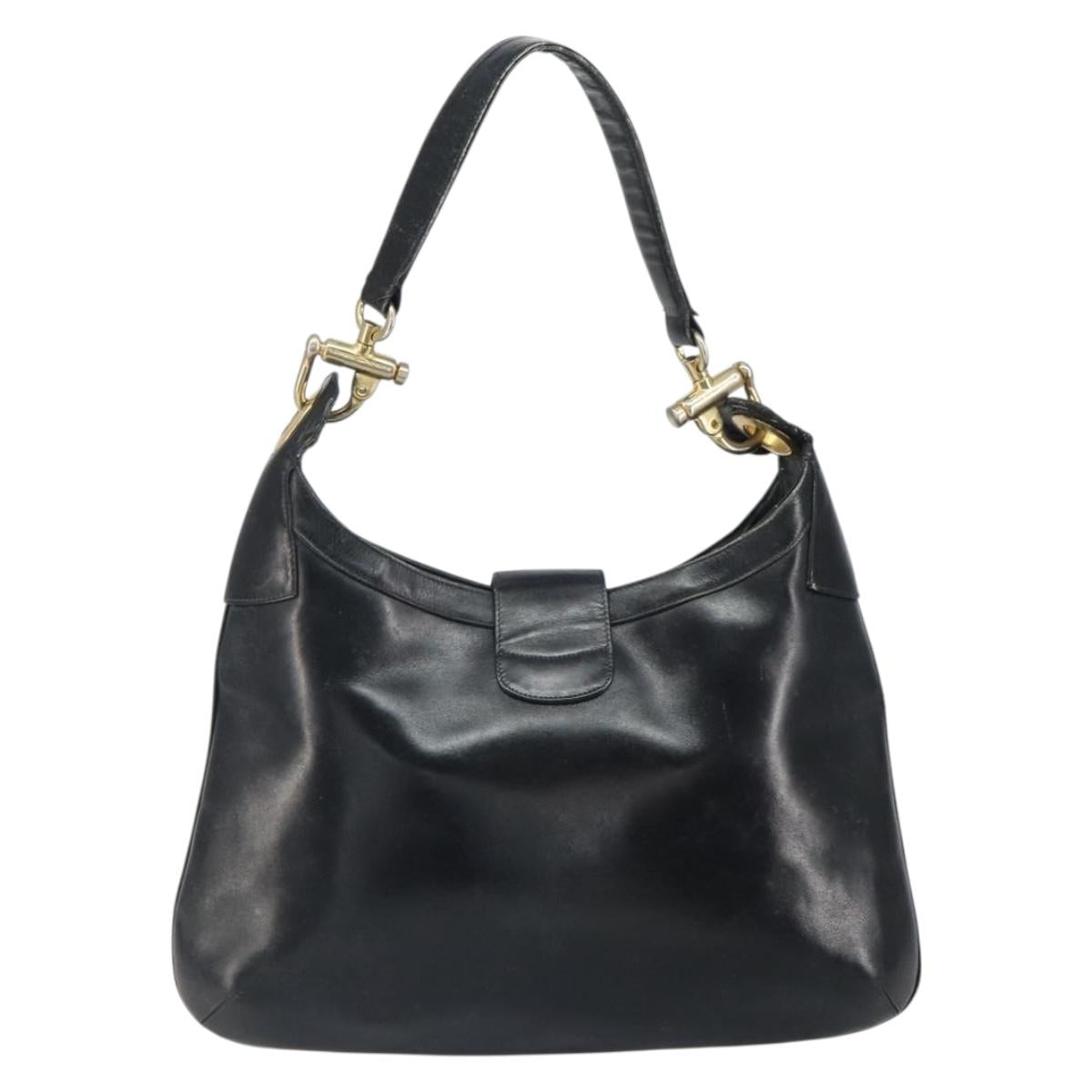 CELINE Shoulder Bag Leather Black Gold Auth SW1942