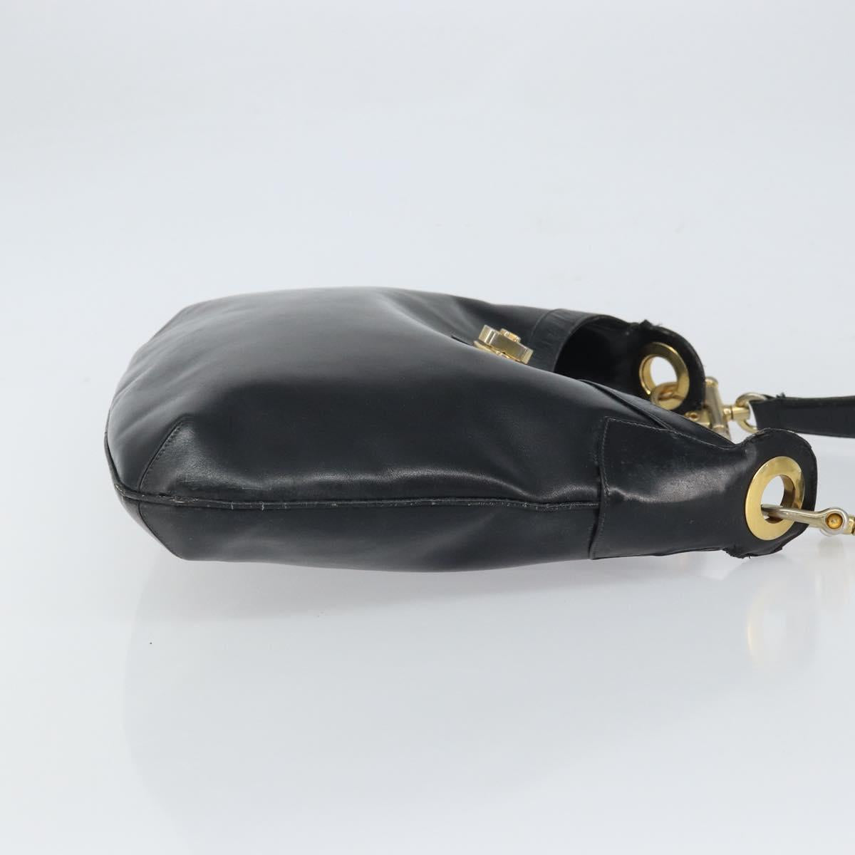 CELINE Shoulder Bag Leather Black Gold Auth SW1942