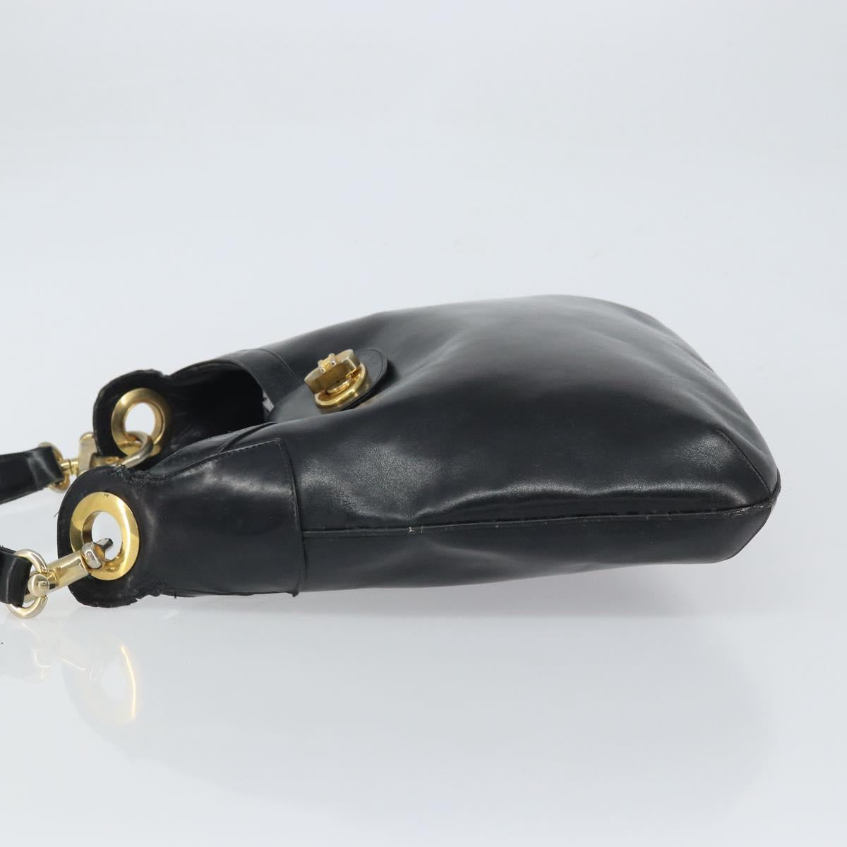 CELINE Shoulder Bag Leather Black Gold Auth SW1942