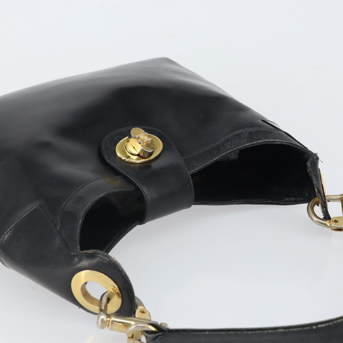 CELINE Shoulder Bag Leather Black Gold Auth SW1942