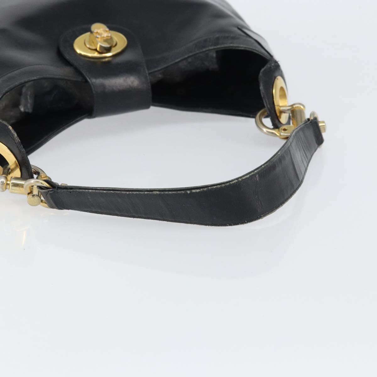 CELINE Shoulder Bag Leather Black Gold Auth SW1942