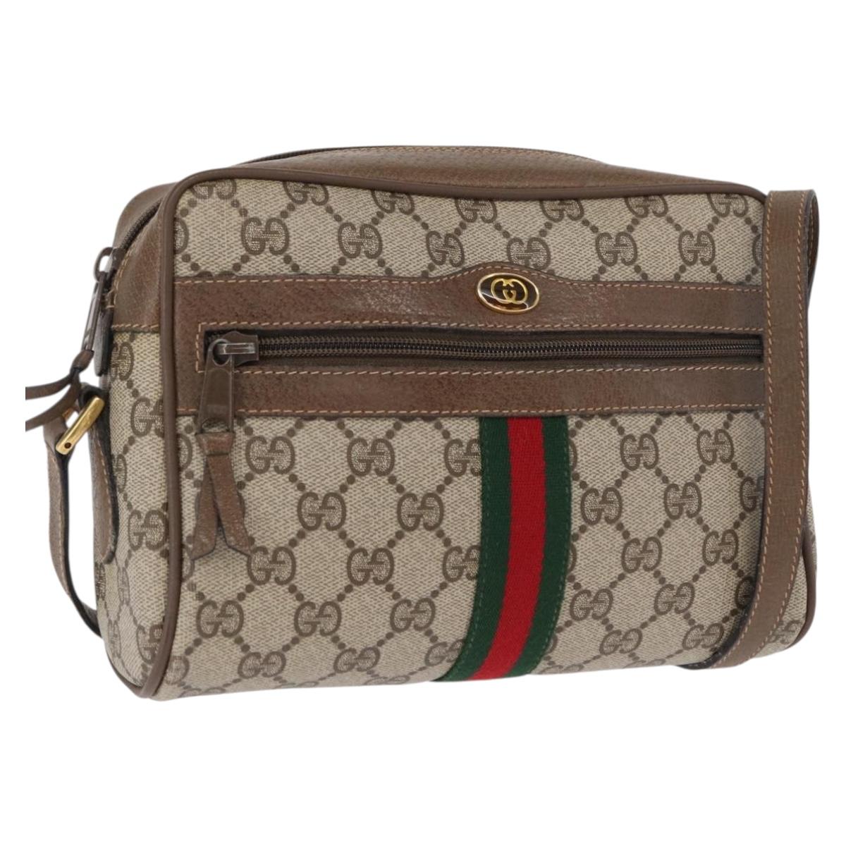 GUCCI GG Supreme Web Sherry Line Bag PVC Beige Gold 98 02 004 Auth SW1946