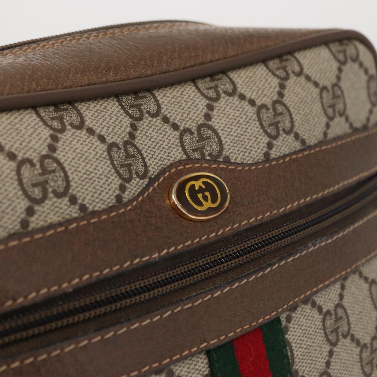 GUCCI GG Supreme Web Sherry Line Bag PVC Beige Gold 98 02 004 Auth SW1946