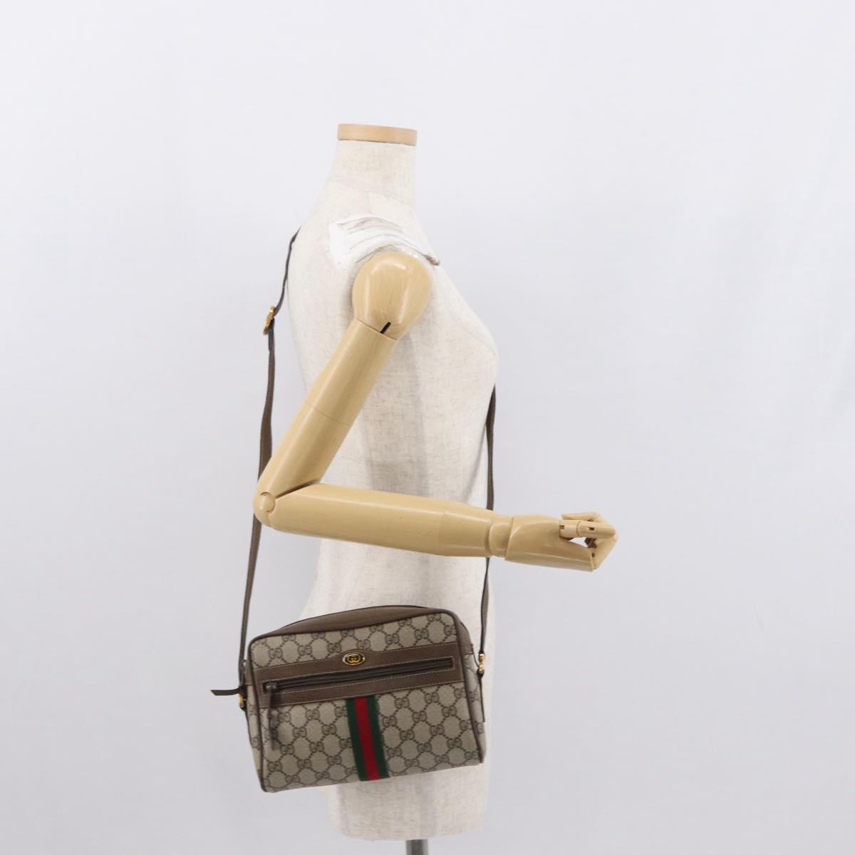 GUCCI GG Supreme Web Sherry Line Bag PVC Beige Gold 98 02 004 Auth SW1946