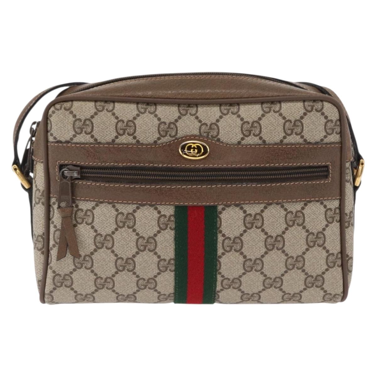 GUCCI GG Supreme Web Sherry Line Bag PVC Beige Gold 98 02 004 Auth SW1946