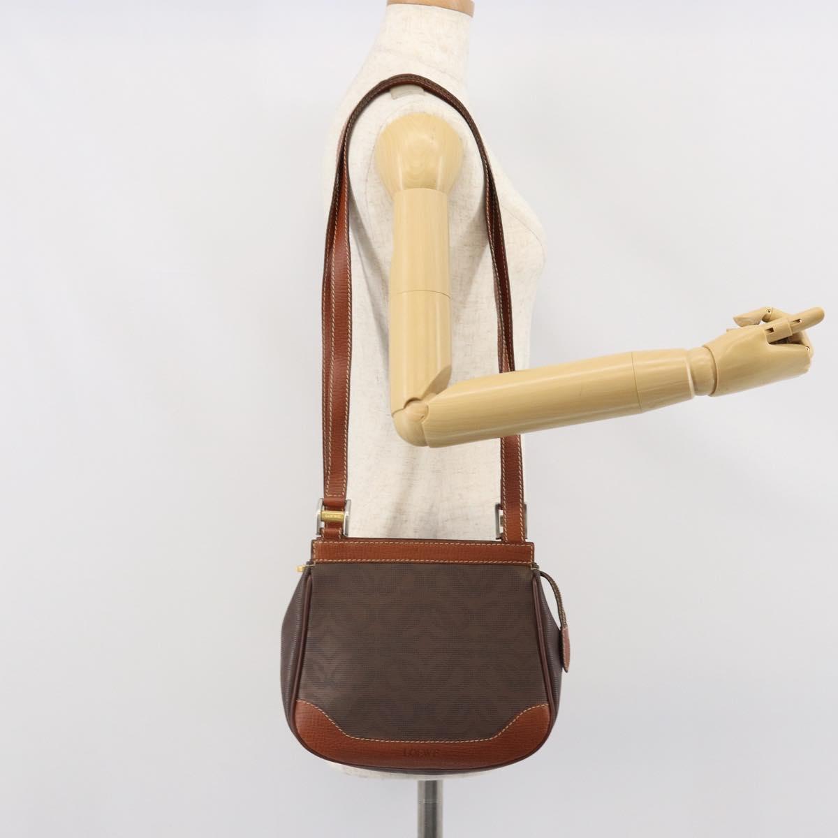 LOEWE Anagram Shoulder Bag PVC Brown Gold Auth SW1947