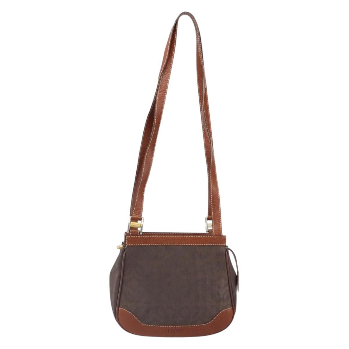 LOEWE Anagram Shoulder Bag PVC Brown Gold Auth SW1947