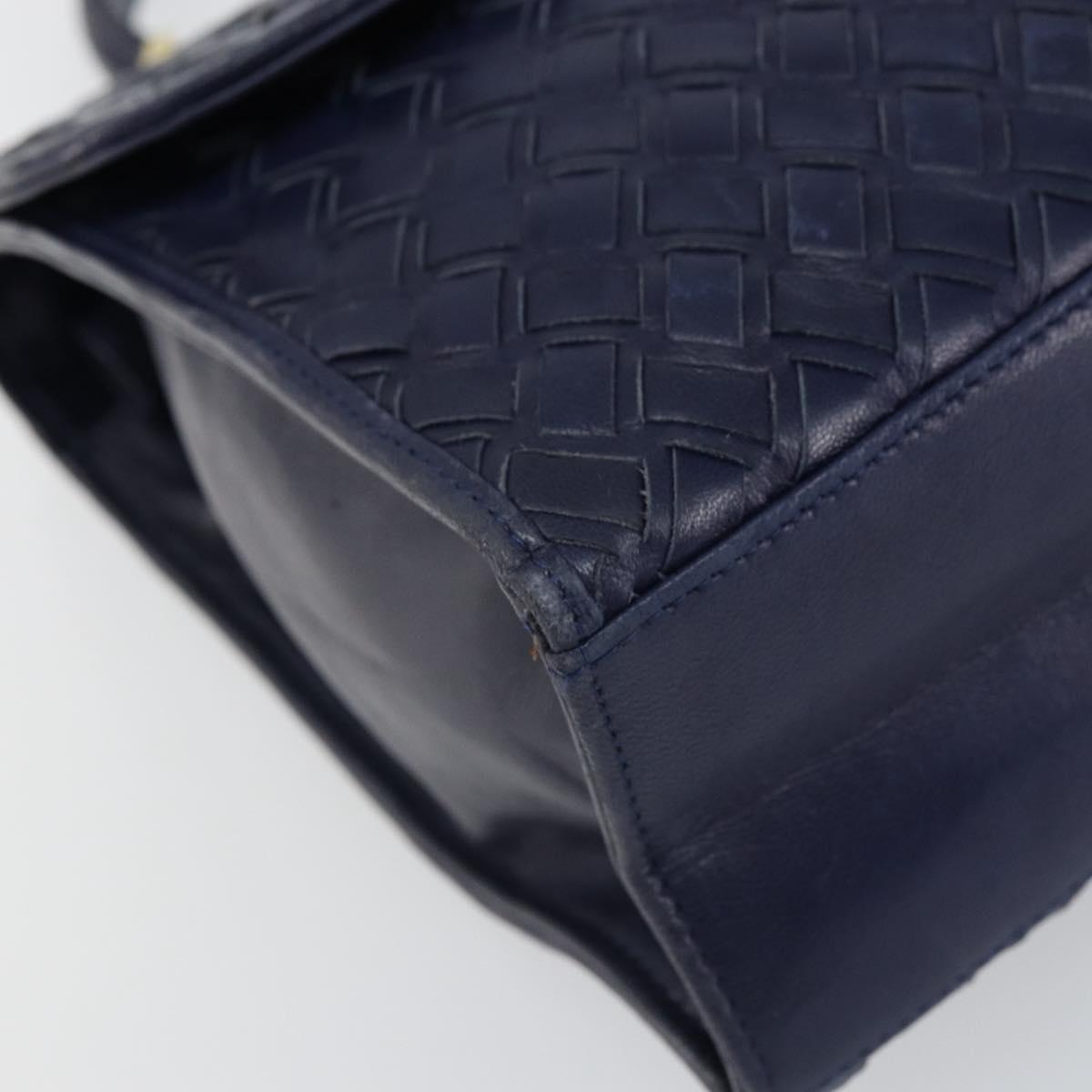 BALLY Hand Bag Leather Navy Gold Auth SW1949