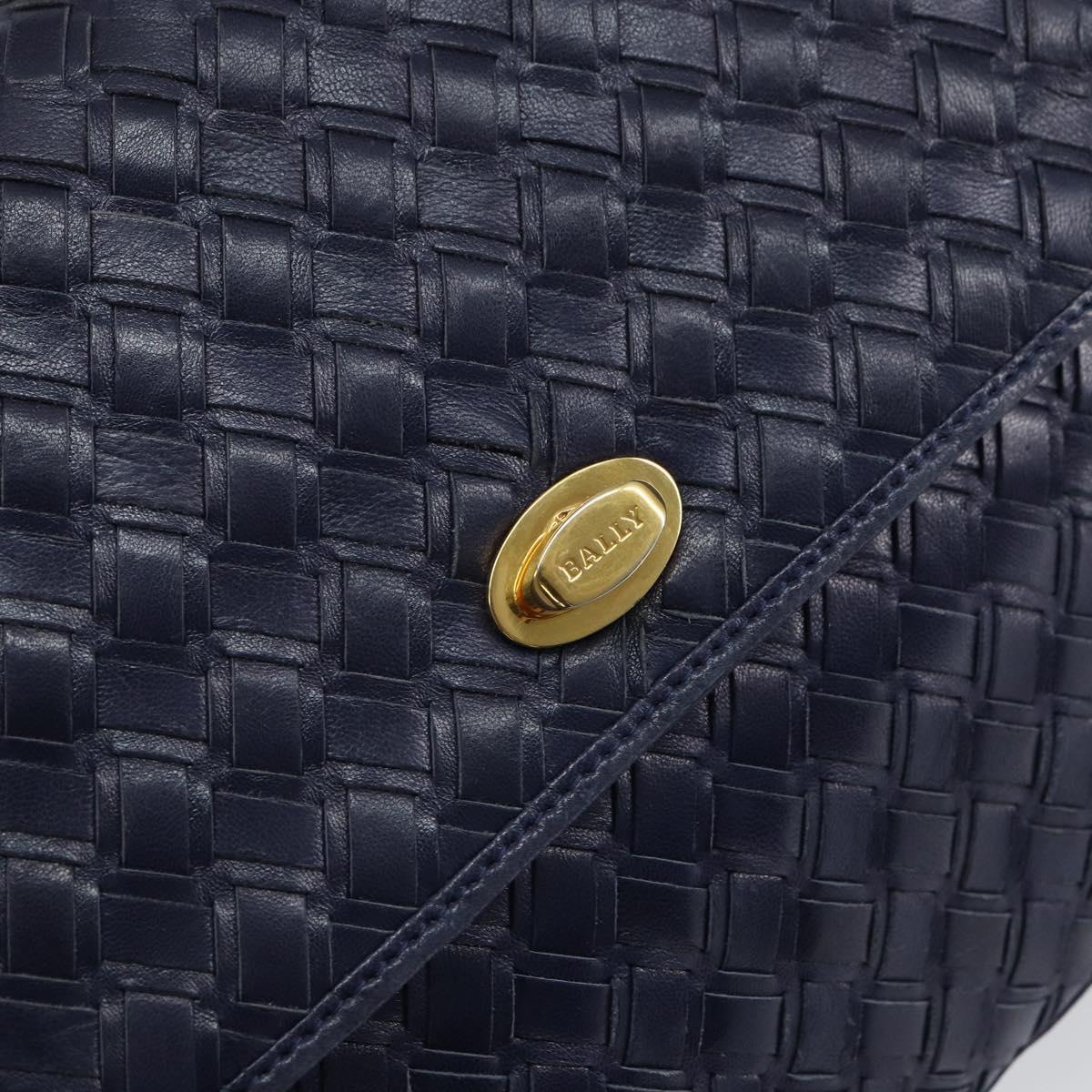 BALLY Hand Bag Leather Navy Gold Auth SW1949