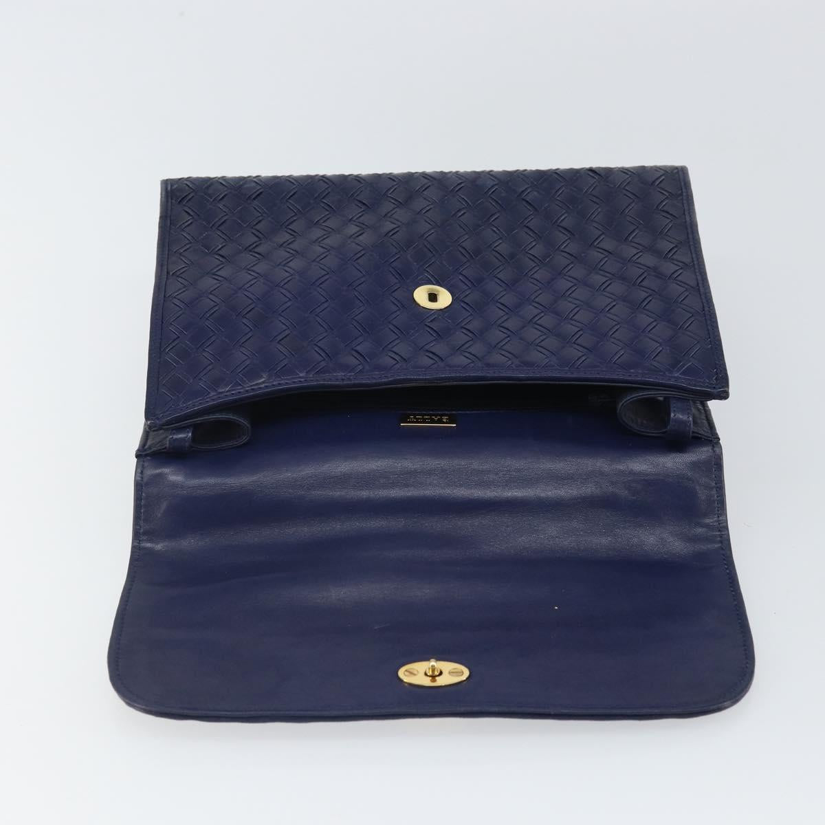 BALLY Hand Bag Leather Navy Gold Auth SW1949
