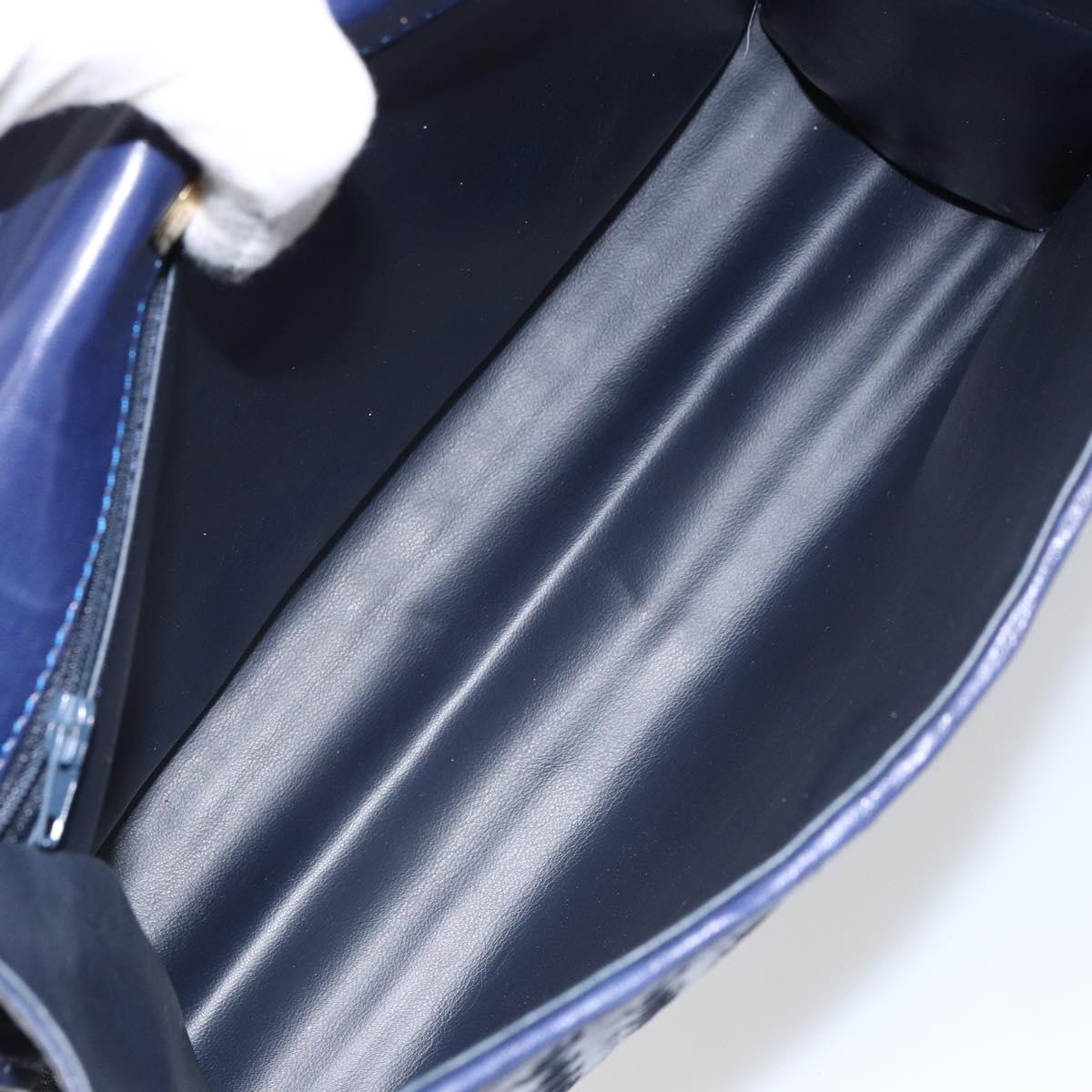 BALLY Hand Bag Leather Navy Gold Auth SW1949