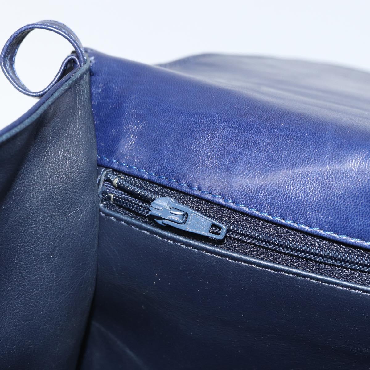 BALLY Hand Bag Leather Navy Gold Auth SW1949