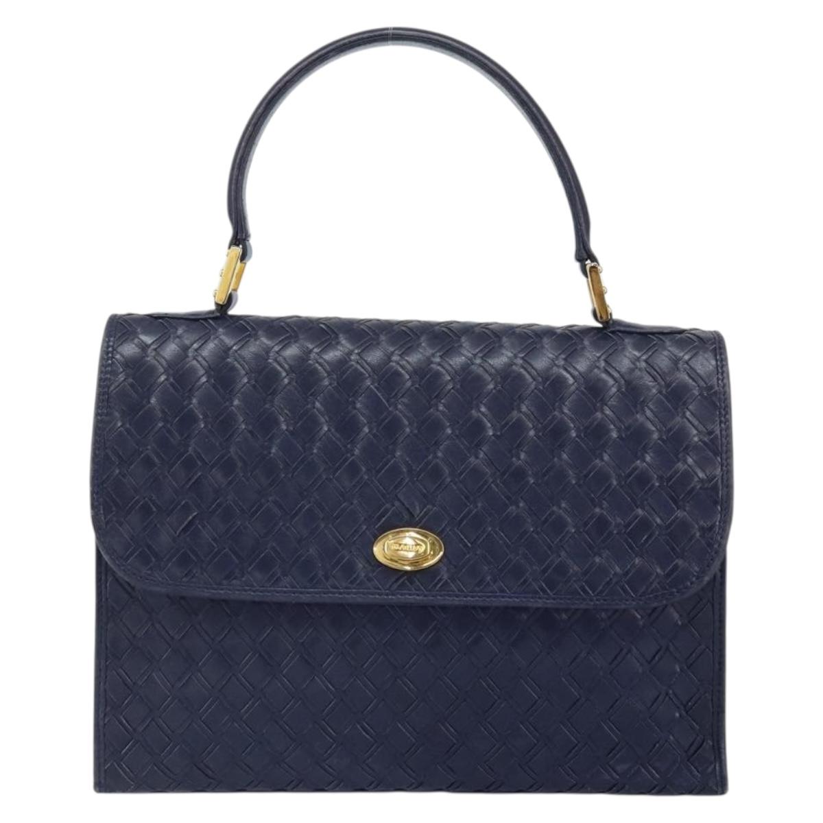 BALLY Hand Bag Leather Navy Gold Auth SW1949