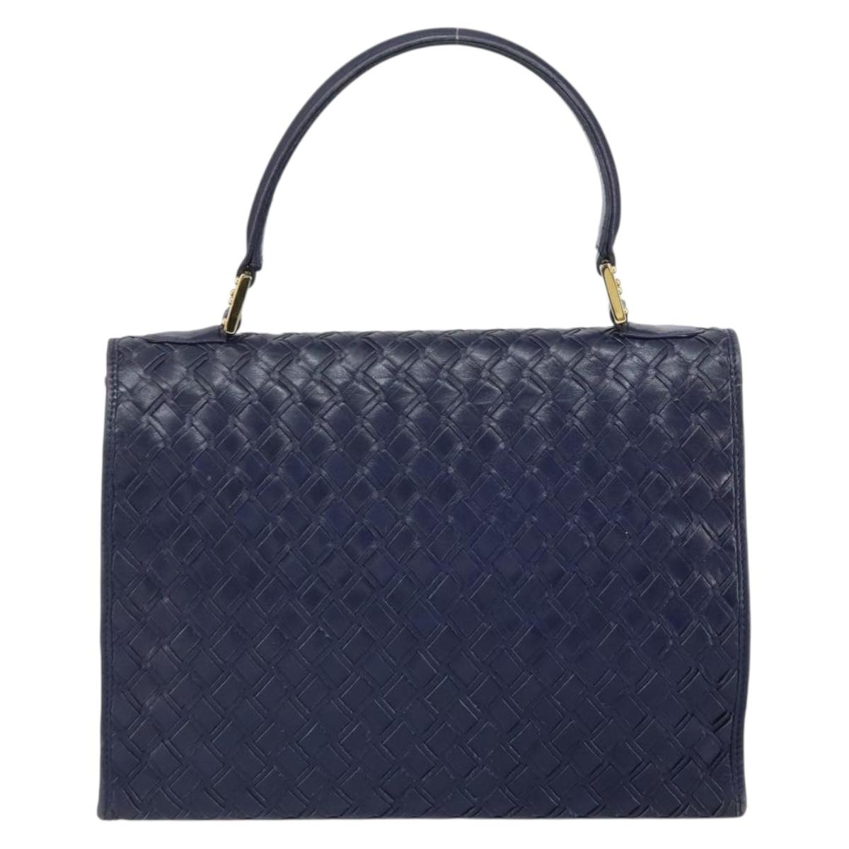 BALLY Hand Bag Leather Navy Gold Auth SW1949