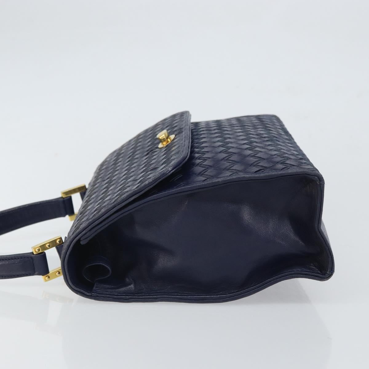 BALLY Hand Bag Leather Navy Gold Auth SW1949