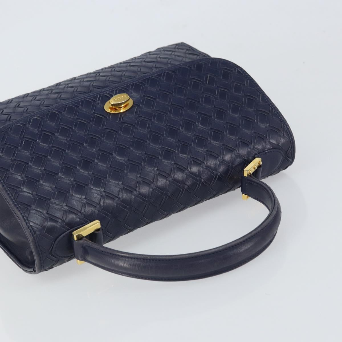 BALLY Hand Bag Leather Navy Gold Auth SW1949