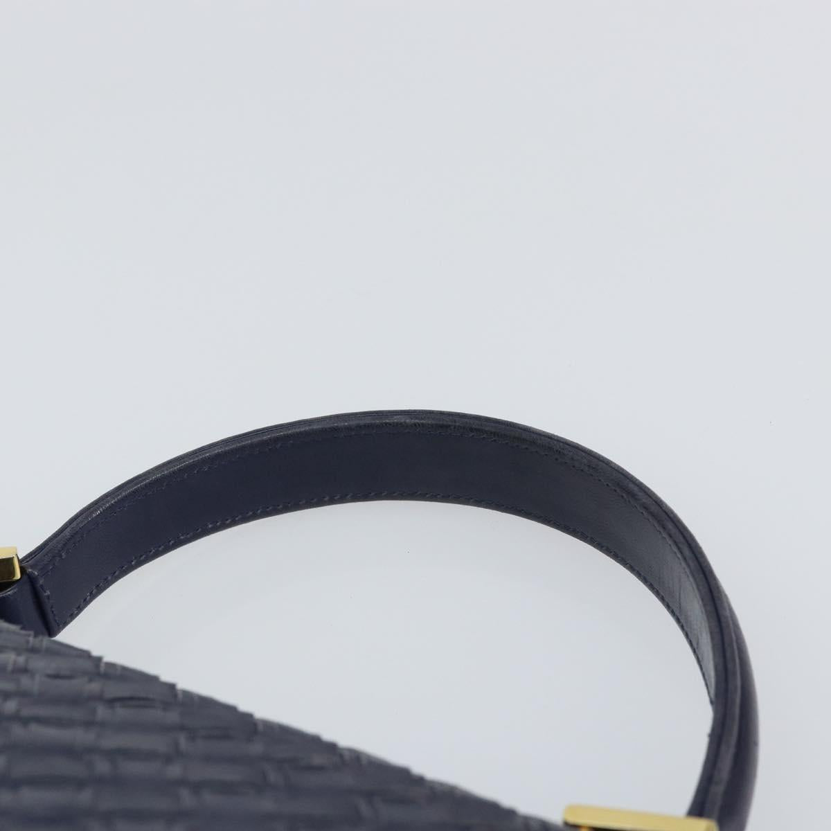 BALLY Hand Bag Leather Navy Gold Auth SW1949