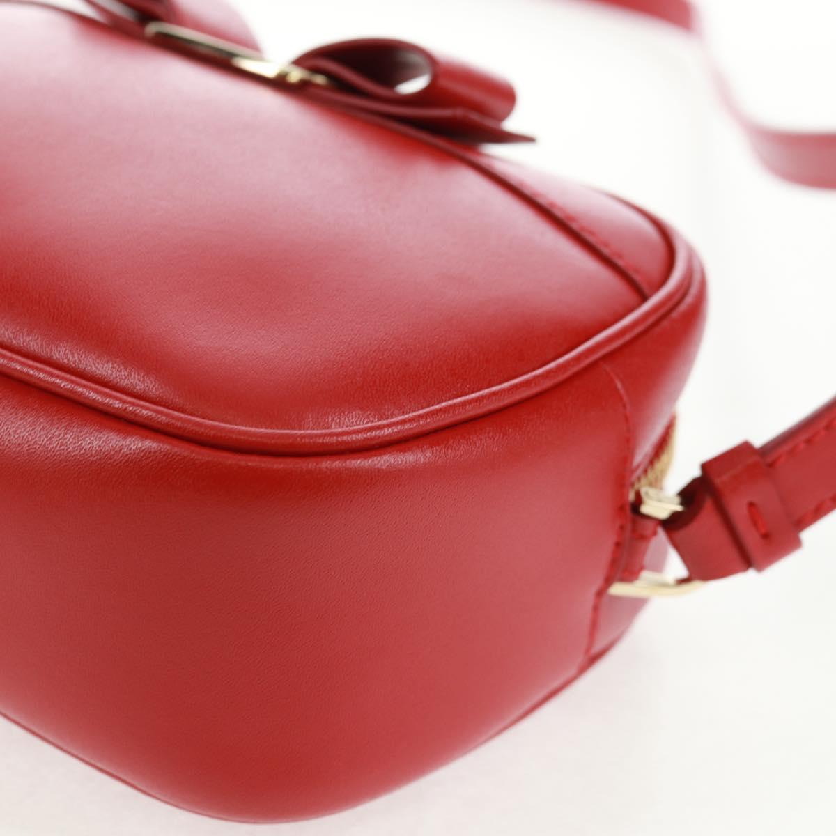 Salvatore Ferragamo Shoulder Bag Leather Red Gold Auth SW1965V